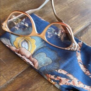 Gold and Blue Oval Glasses with Artistic Case